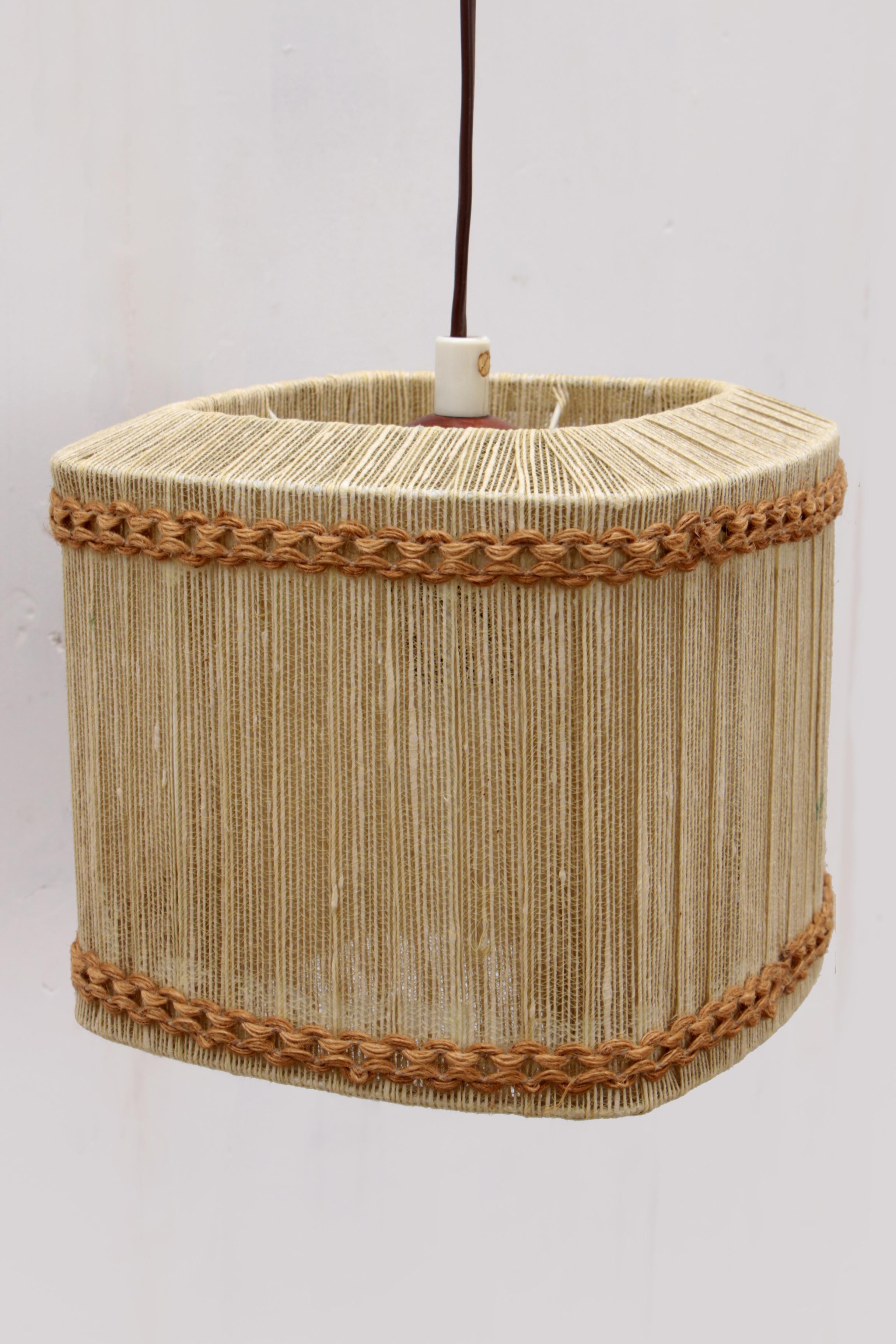Vintage Wall hanging lamp made of rope and teak, 1960s Sweden. 1