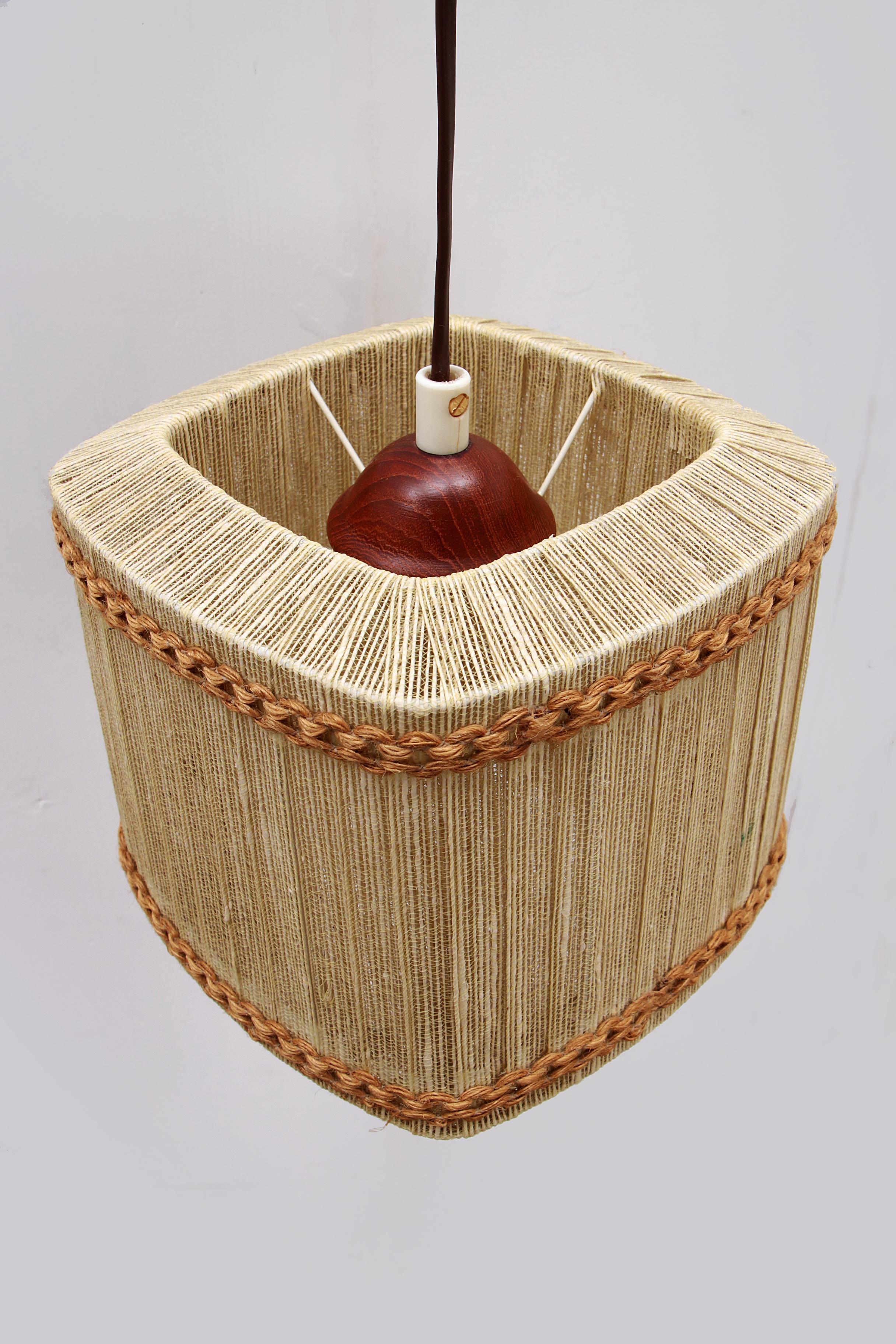 Vintage Wall hanging lamp made of rope and teak, 1960s Sweden. 2
