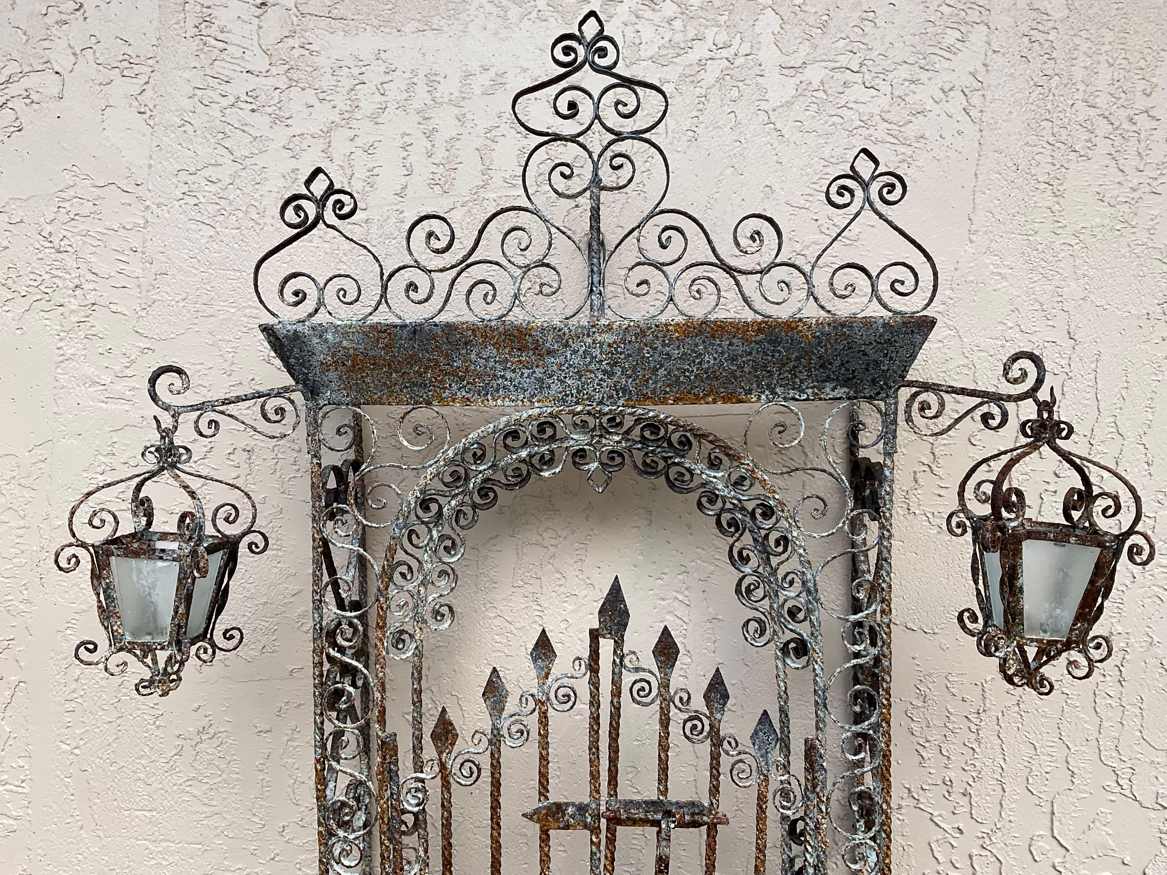 North American Vintage Wall Hanging Palm Beach Wrought Iron Gate Mizner Style For Sale
