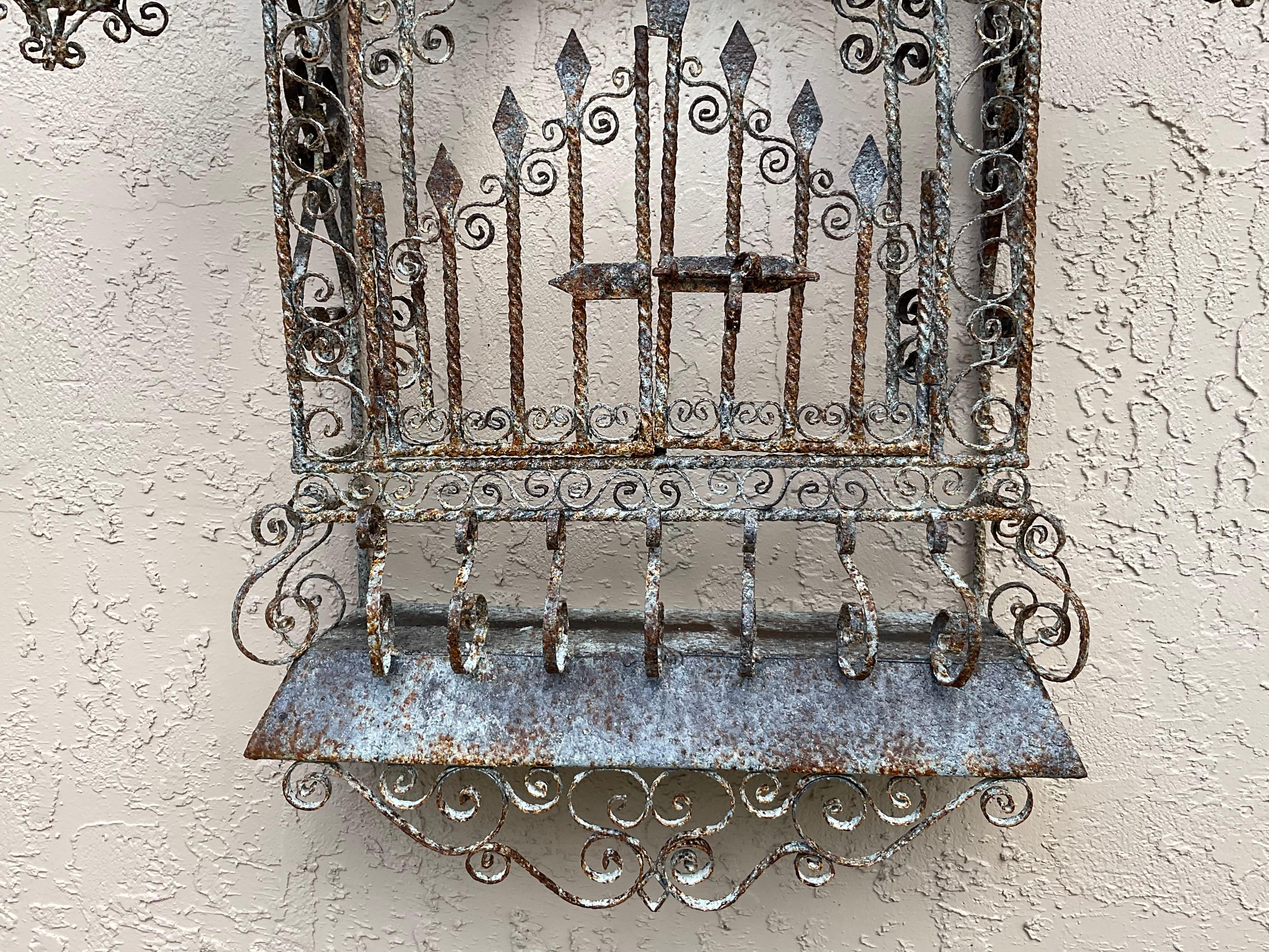 Hand-Crafted Vintage Wall Hanging Palm Beach Wrought Iron Gate Mizner Style For Sale
