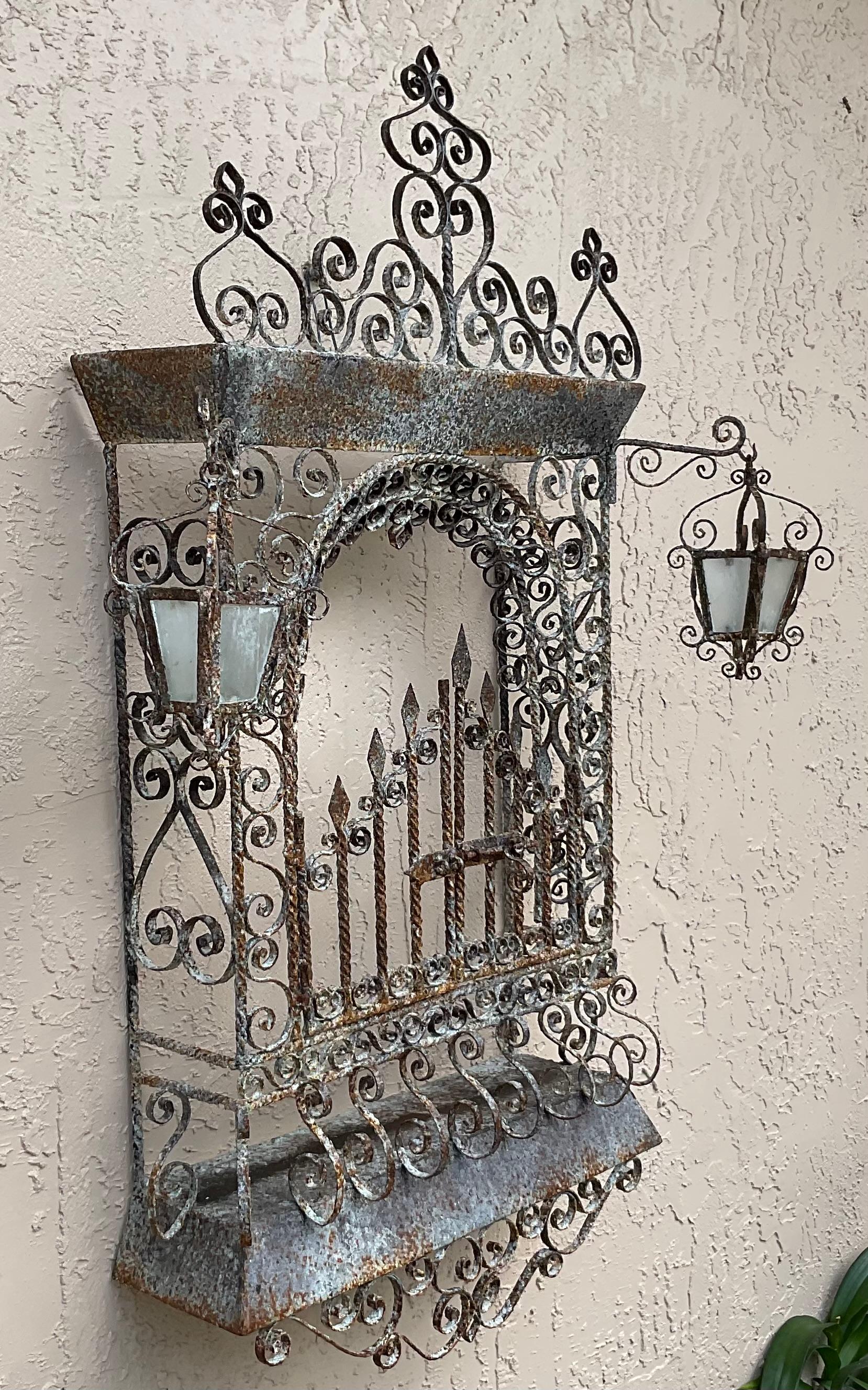 20th Century Vintage Wall Hanging Palm Beach Wrought Iron Gate Mizner Style For Sale