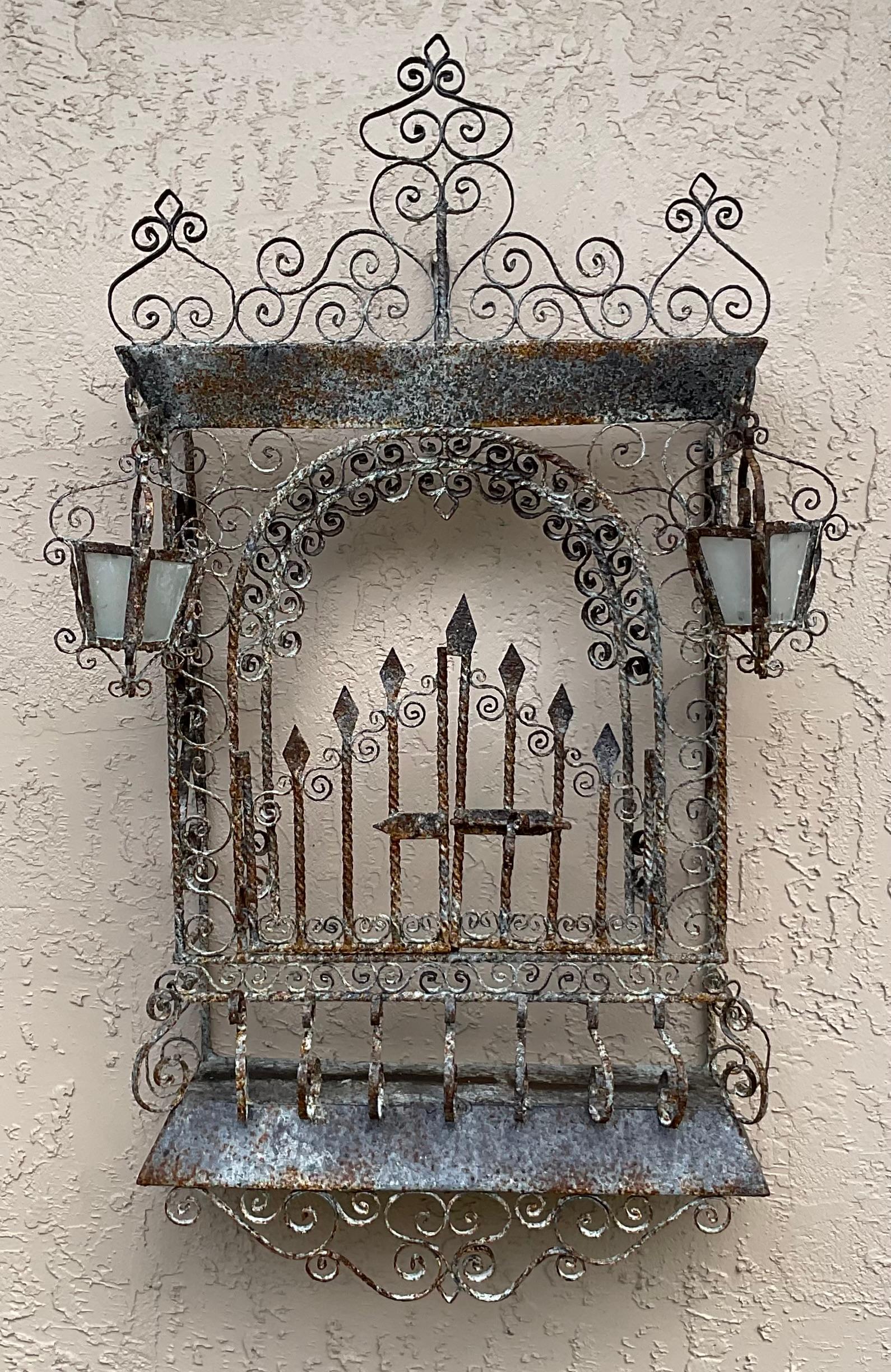 Vintage Wall Hanging Palm Beach Wrought Iron Gate Mizner Style For Sale 1