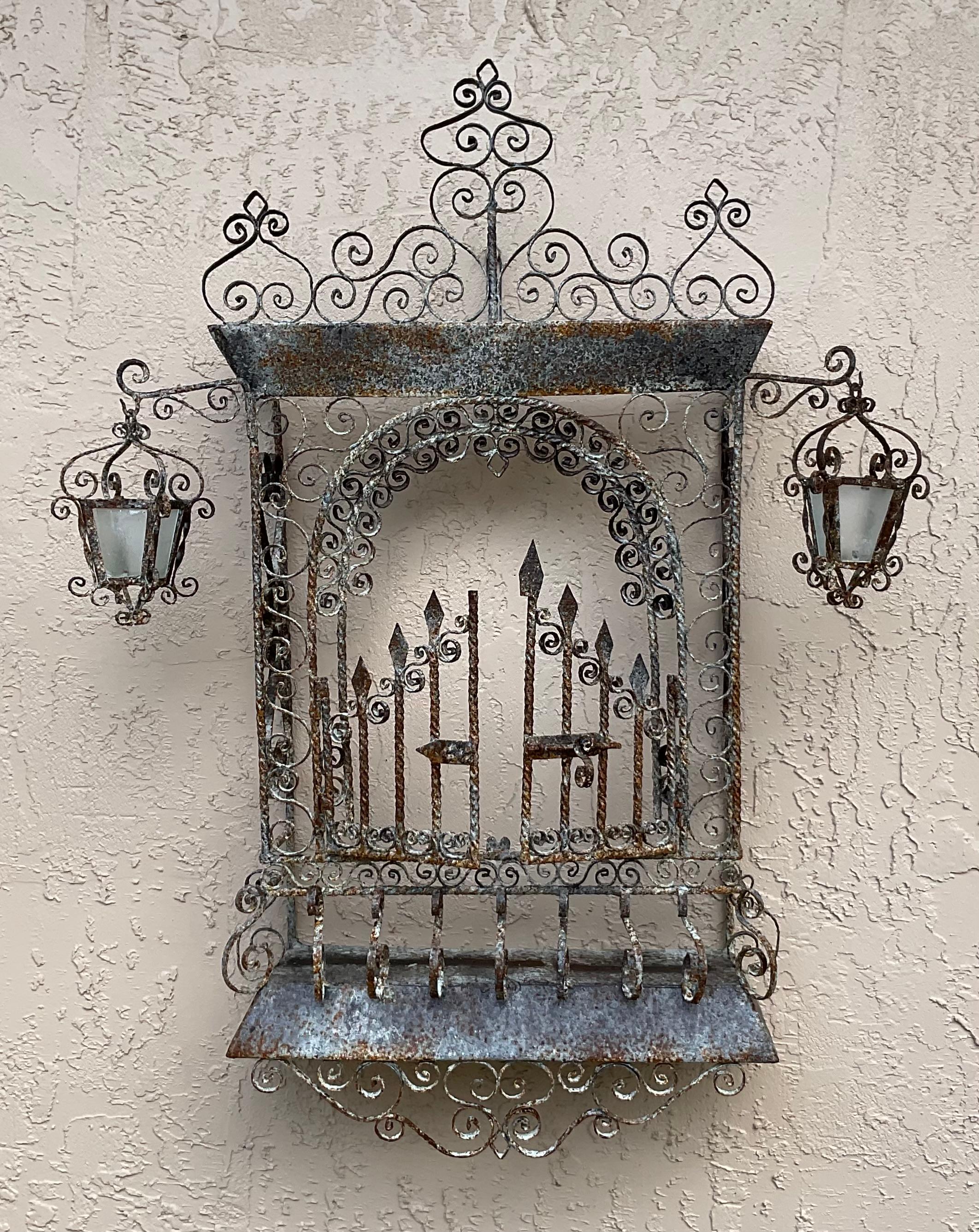 Vintage Wall Hanging Palm Beach Wrought Iron Gate Mizner Style For Sale 3