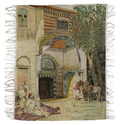 Vintage Wall Hanging Tapestry with Caravanserai Scene