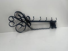 Vintage Wall Key Rack in Wrought Black Iron