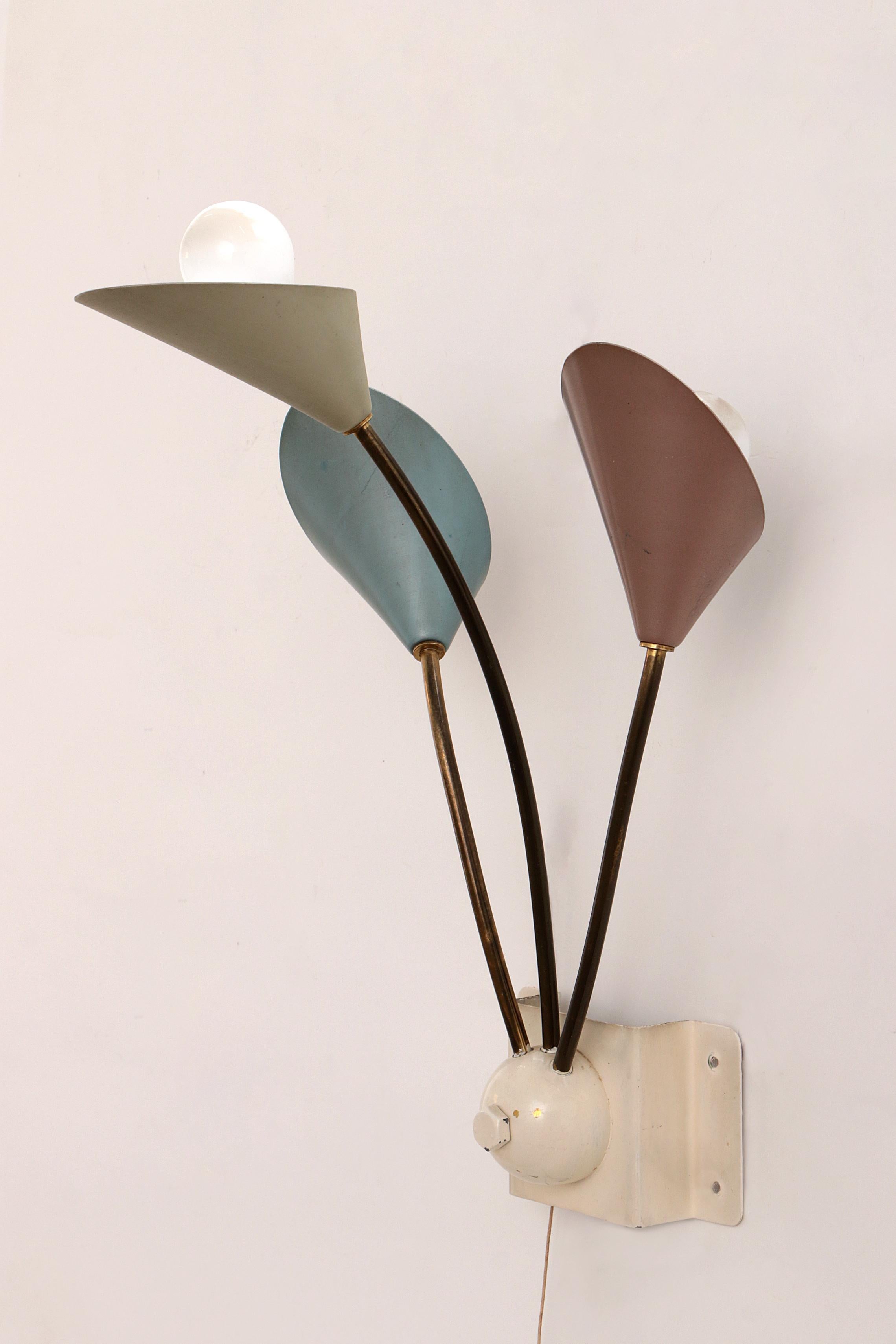 Danish Vintage Wall Lamp with 3 Lights - Brass Metal, 1960 Denmark For Sale