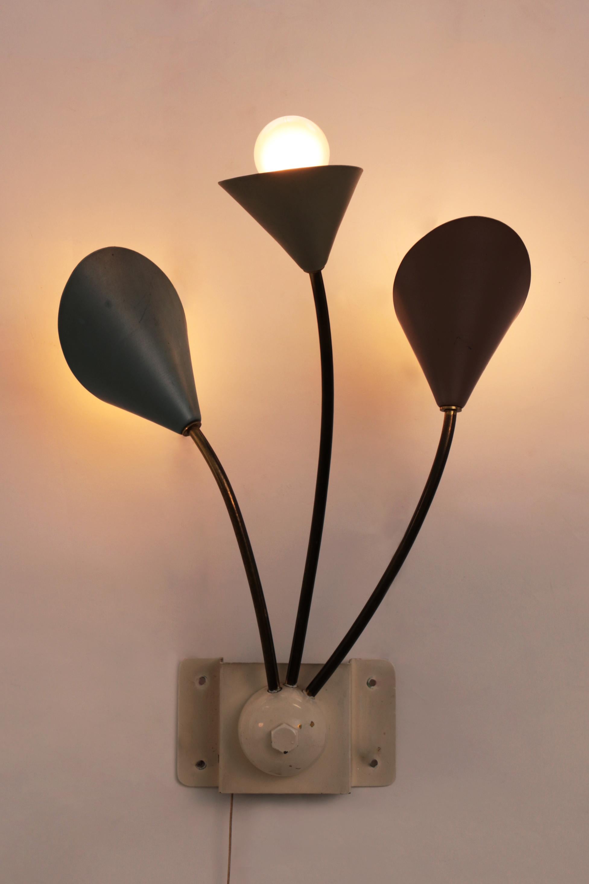 Vintage Wall Lamp with 3 Lights - Brass Metal, 1960 Denmark For Sale 1