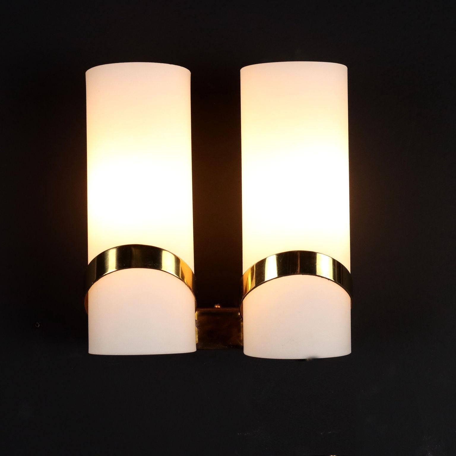 Italian Vintage Wall Lamps 1960s Brass Opaline Glass Lighting For Sale