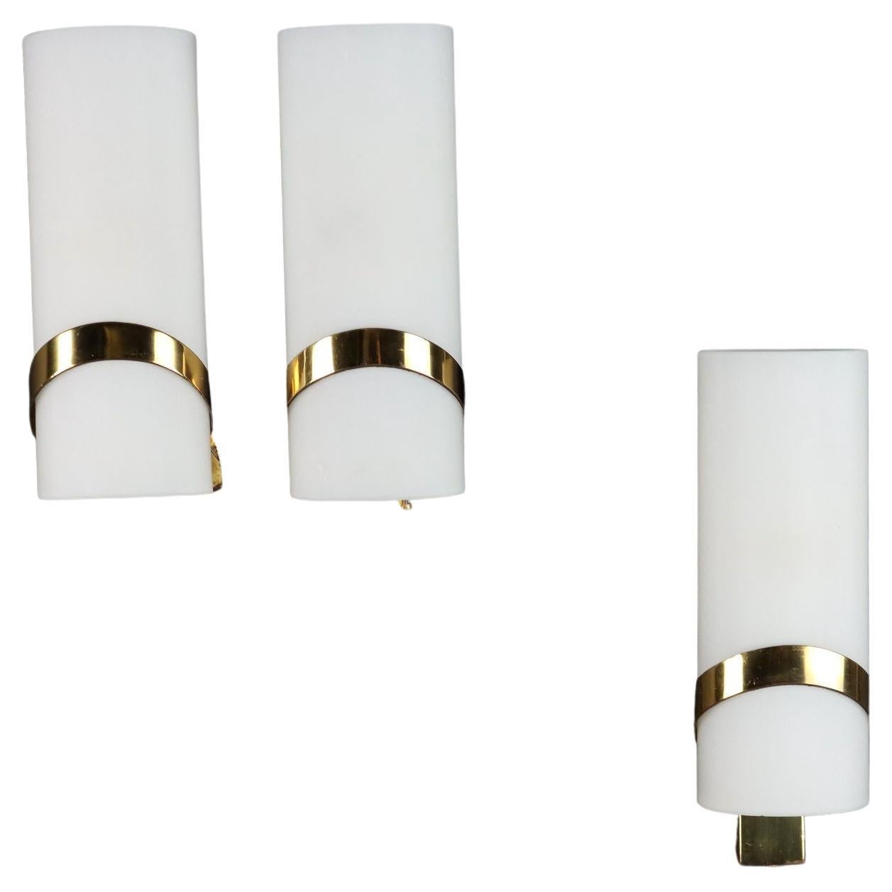Vintage Wall Lamps 1960s Brass Opaline Glass Lighting For Sale