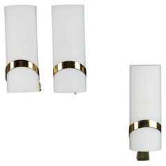 Vintage Wall Lamps 1960s Brass Opaline Glass Lighting