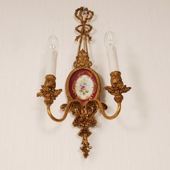 Vintage Wall Lamps Gold Gilt Bronze Ribbons Porcelain Neoclassical sconces pair
