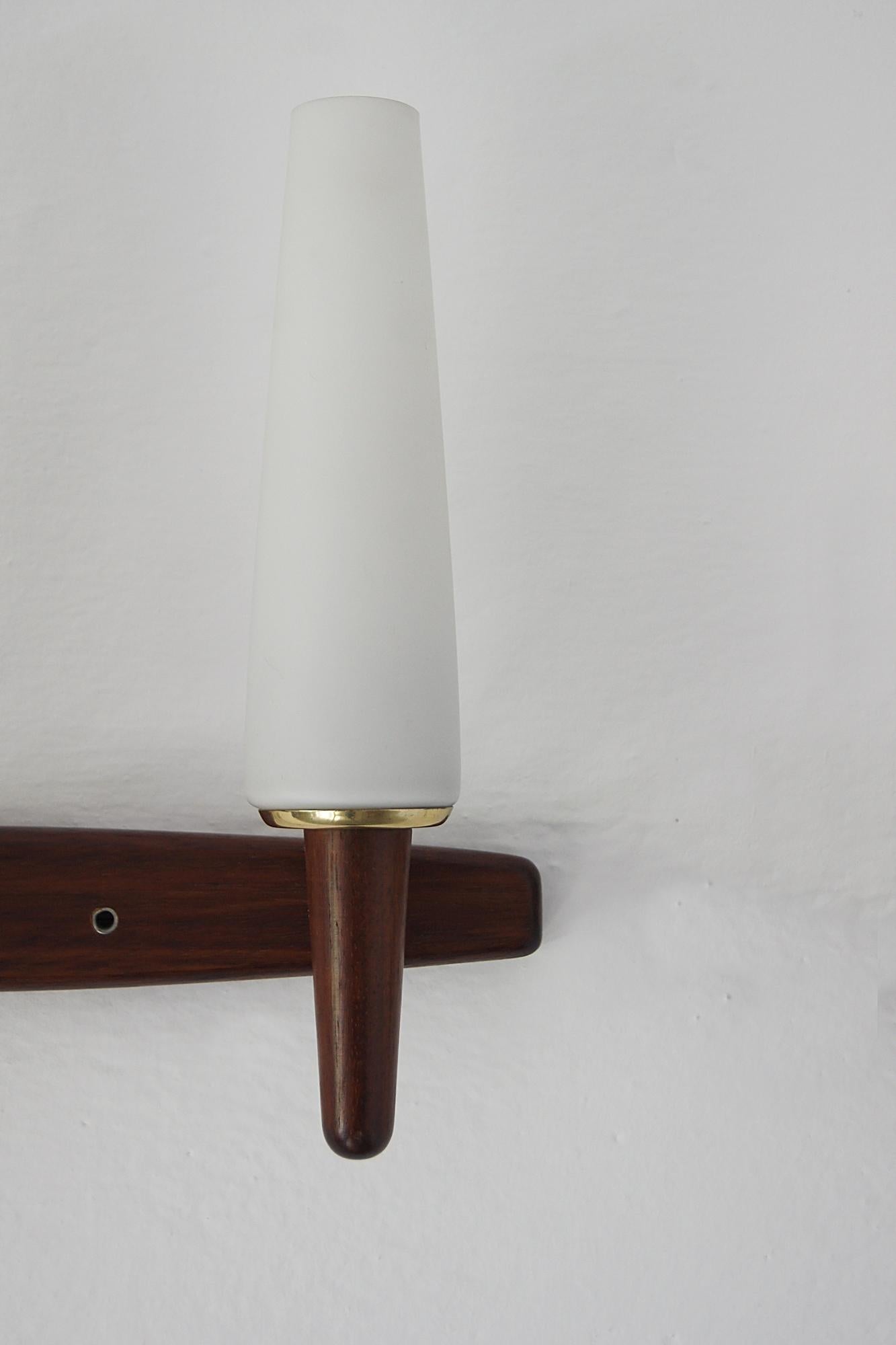 Vintage Wall Lamps with Rosewood Wall Part and Opaline Glass Shade, Set of 2 In condizioni buone in vendita a KUTNO, PL