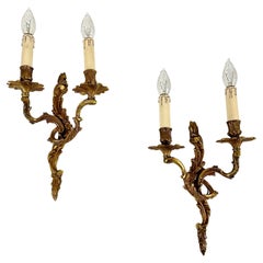 Vintage Wall Lamps With Two Sconces Gilt Bronze Wall Sconces Set 2 Louis XV