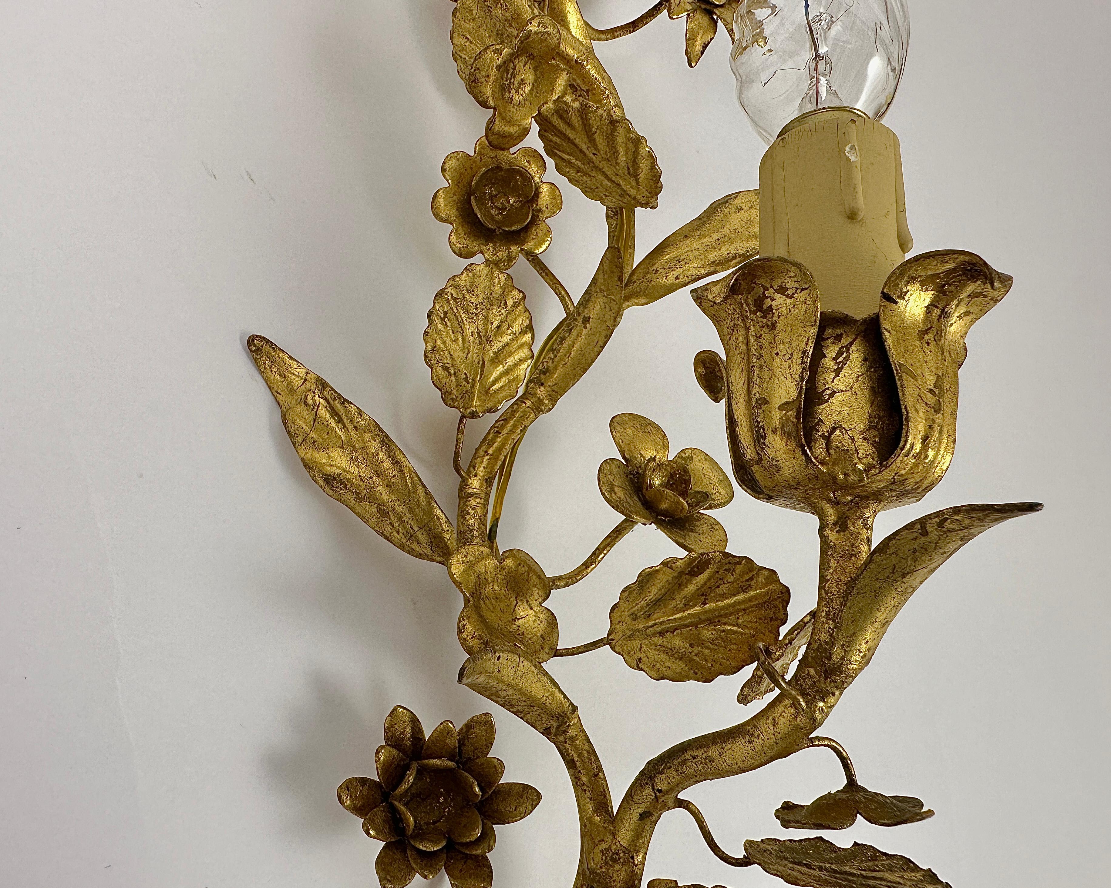 Italian Vintage Wall Lamps With Two Sconces, Gilt Metal, Italy, 1960s For Sale