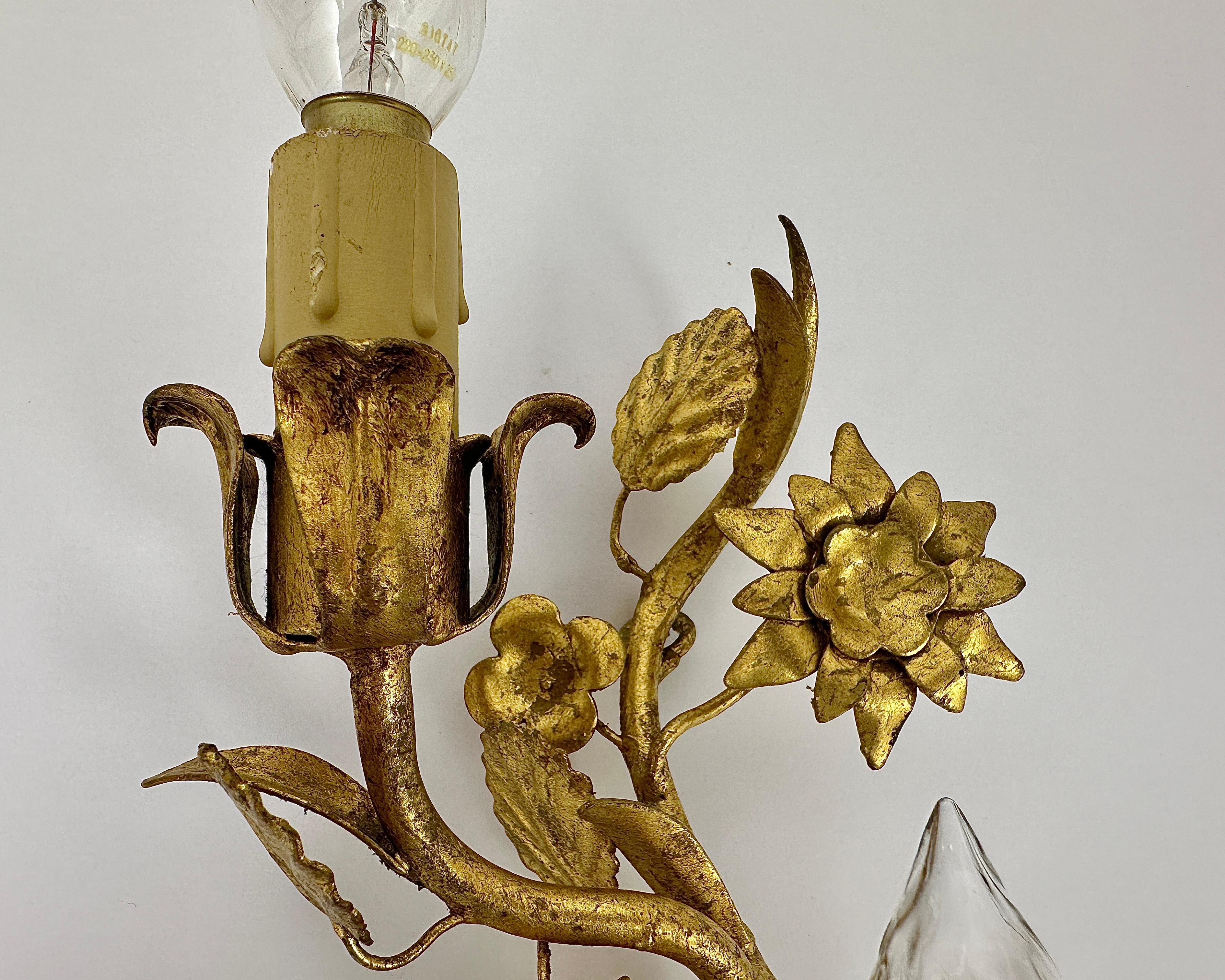 Vintage Wall Lamps With Two Sconces, Gilt Metal, Italy, 1960s For Sale 2