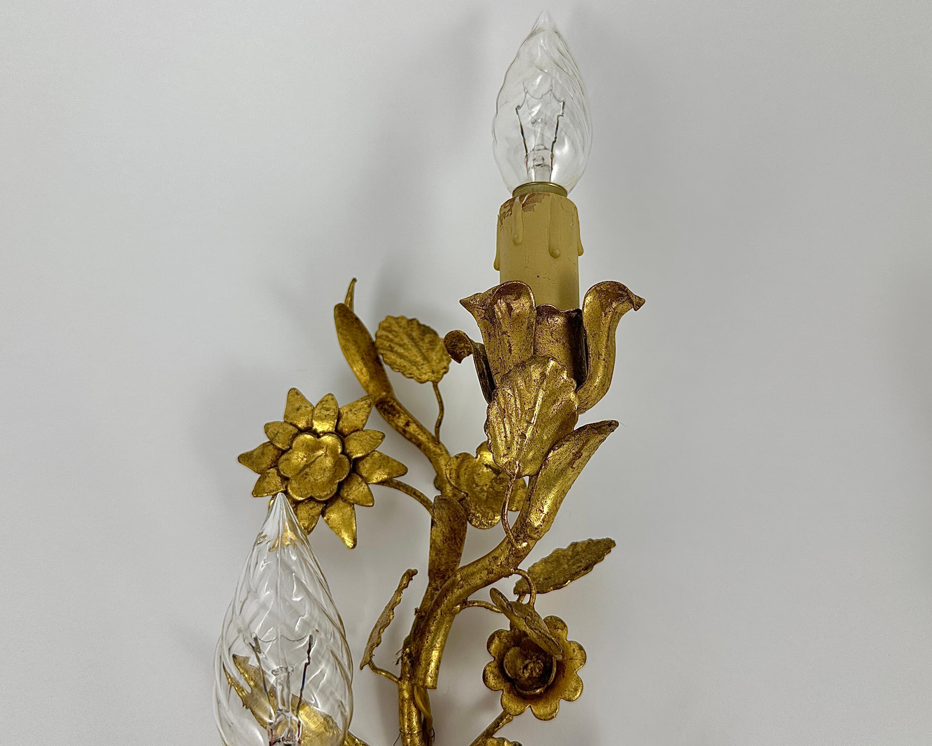 Vintage Wall Lamps With Two Sconces, Gilt Metal, Italy, 1960s For Sale 3