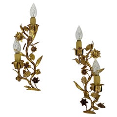 Vintage Wall Lamps With Two Sconces, Gilt Metal, Italy, 1960s
