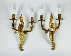Vintage-Wandleuchten im Louis-XV-Stil mit zwei Wandleuchtern aus vergoldeter Bronze