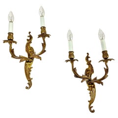 Vintage Wall Lamps With Two Sconces in Gilt Bronze Louis XV Style