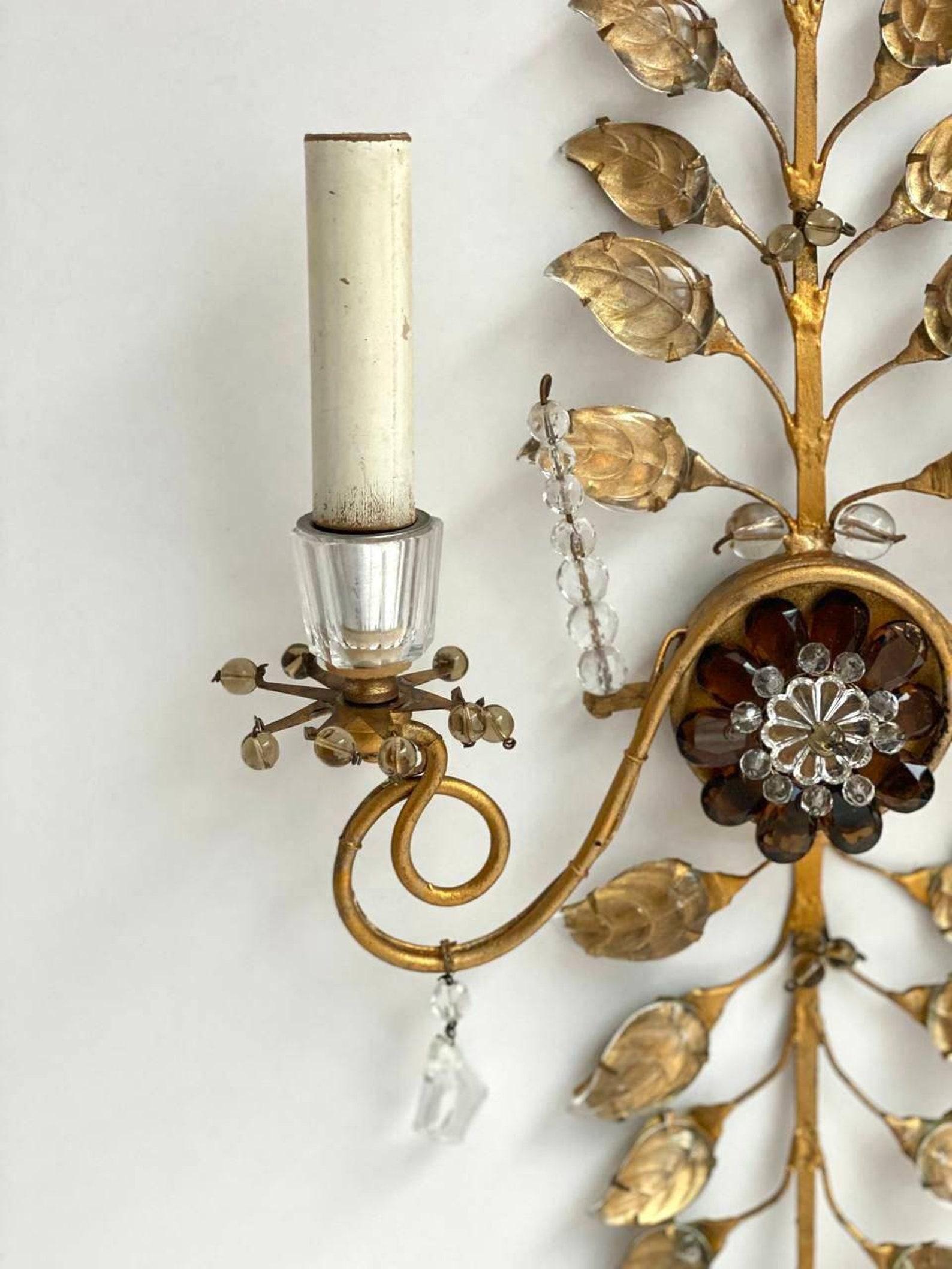 Mid-Century Modern Vintage Wall Light in Metal with Crystal Flowers by Banci Firenze, 1960
