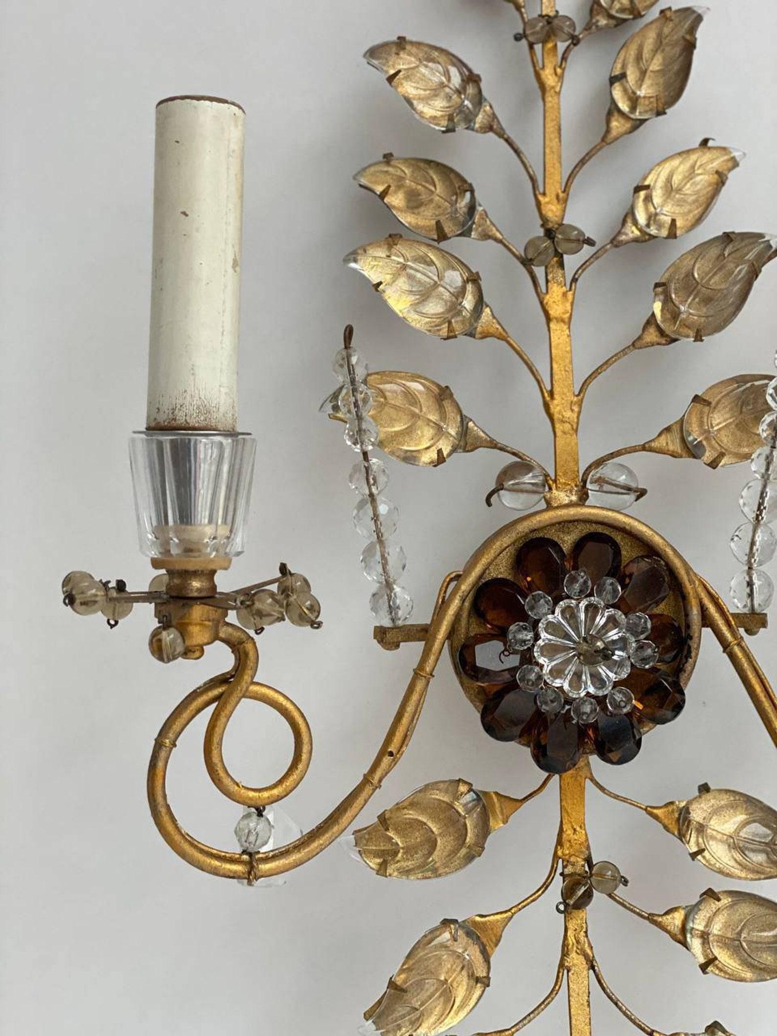 Mid-20th Century Vintage Wall Light in Metal with Crystal Flowers by Banci Firenze, 1960