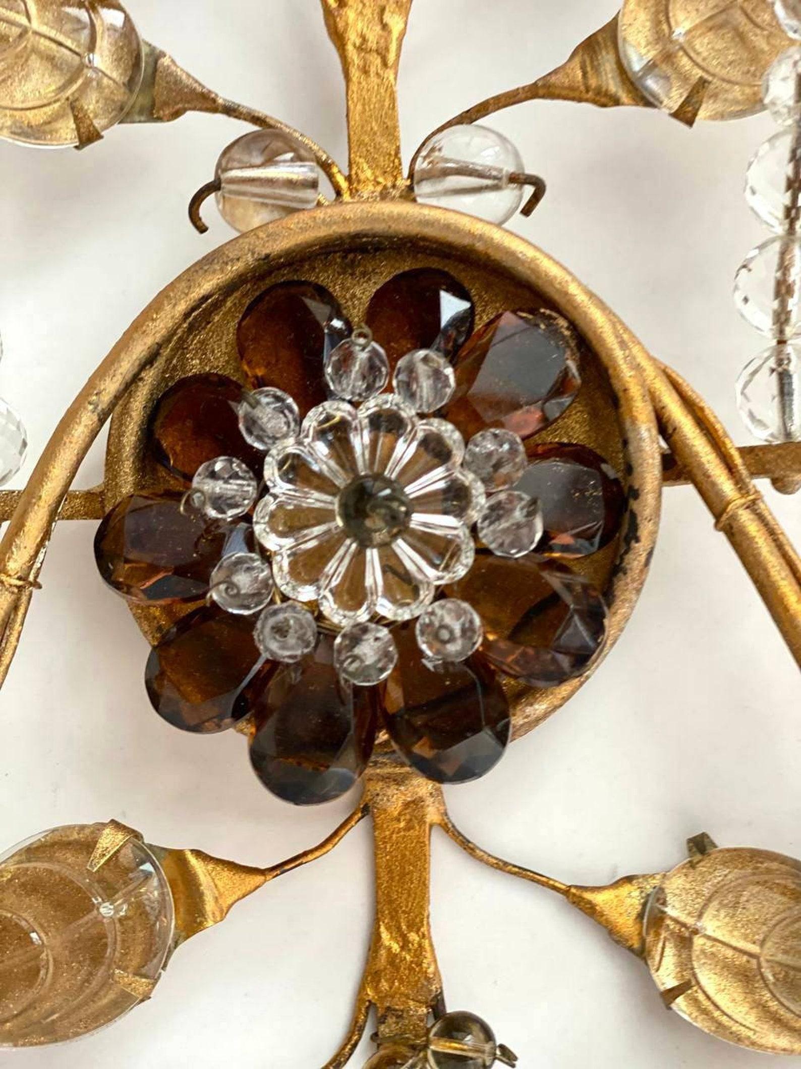 Vintage Wall Light in Metal with Crystal Flowers by Banci Firenze, 1960 3