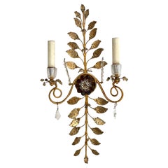 Vintage Wall Light in Metal with Crystal Flowers by Banci Firenze, 1960