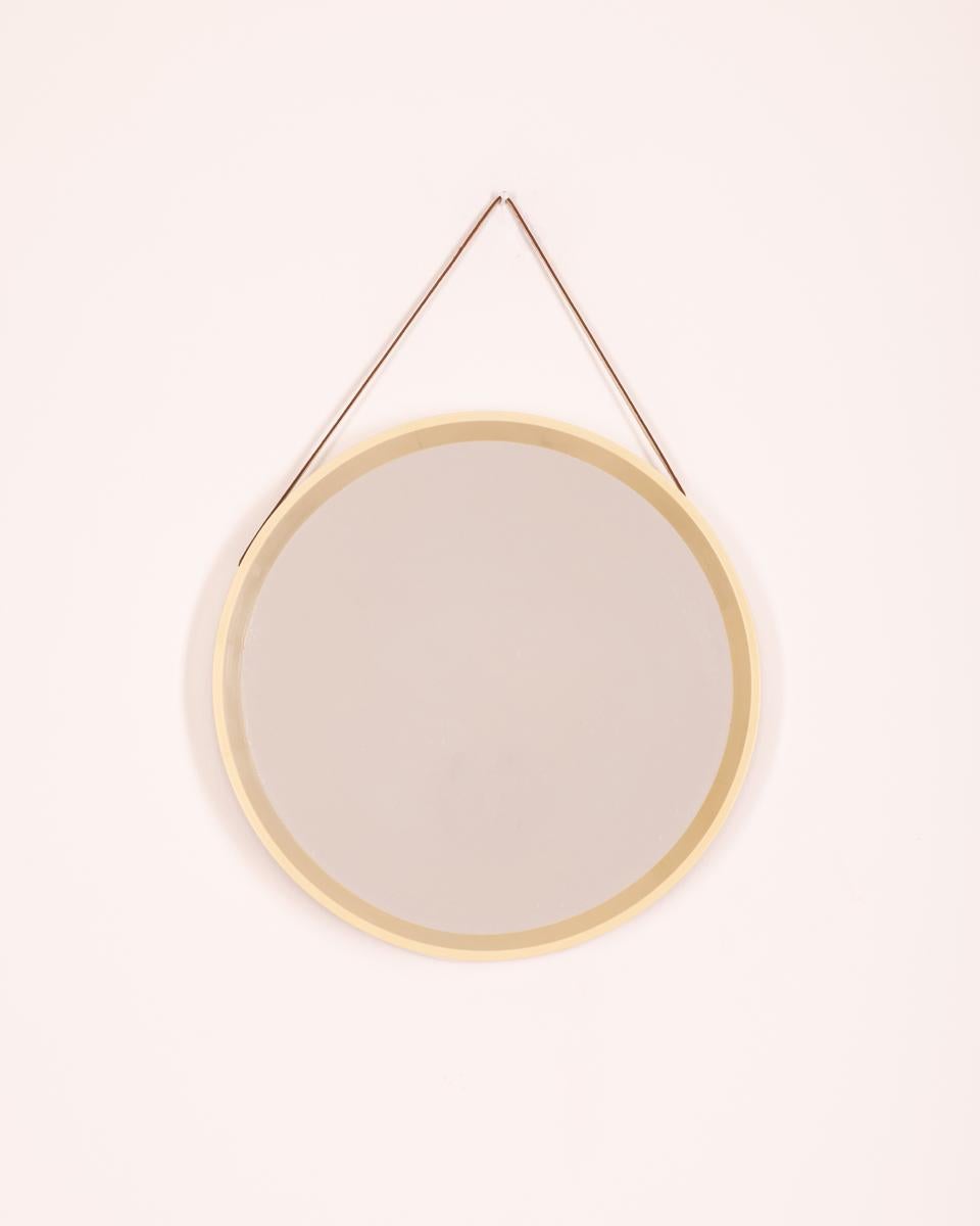 Plastic Vintage Wall Mirror 60s Round White Danish Design For Sale