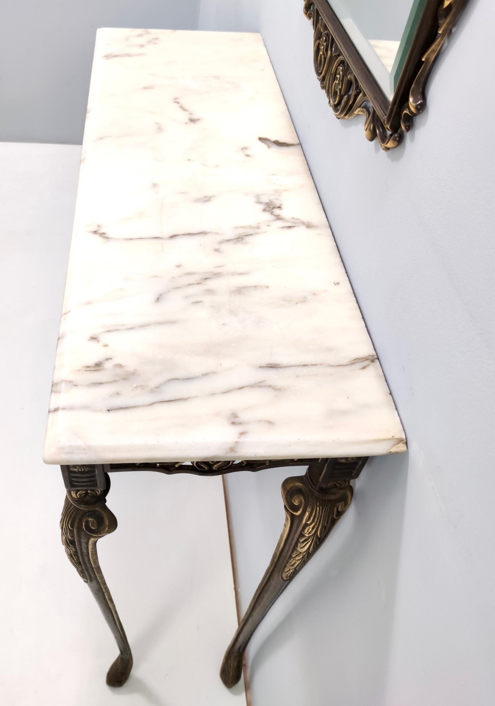 Vintage Wall Mirror and Console with a Marble Top and Cast Brass Frame, Italy 2