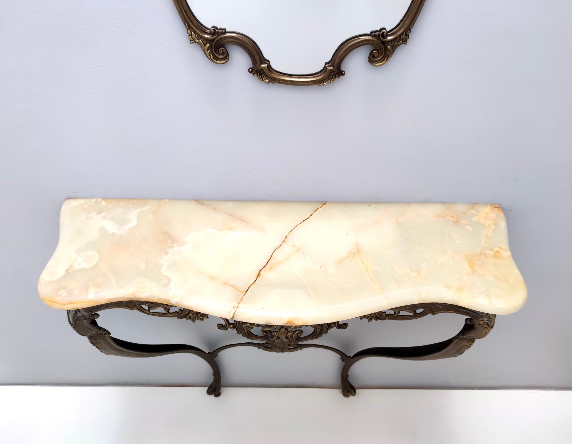 Vintage Wall Mirror and Console with an Onyx Top and Cast Brass Frame, Italy For Sale 3