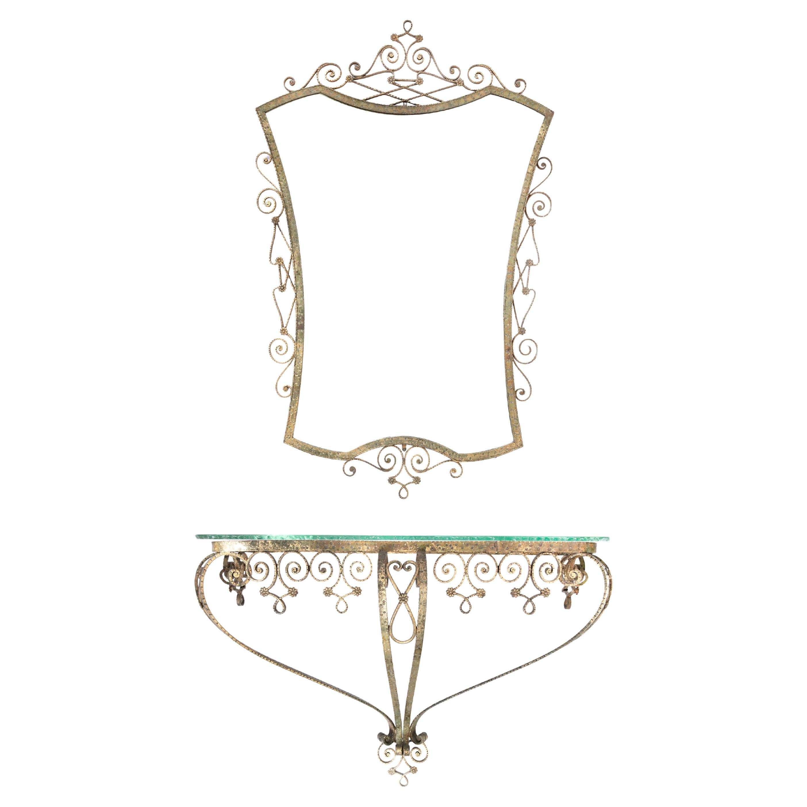 Vintage Wall Mirror and Consolle by Pierluigi Colli, 1950s For Sale