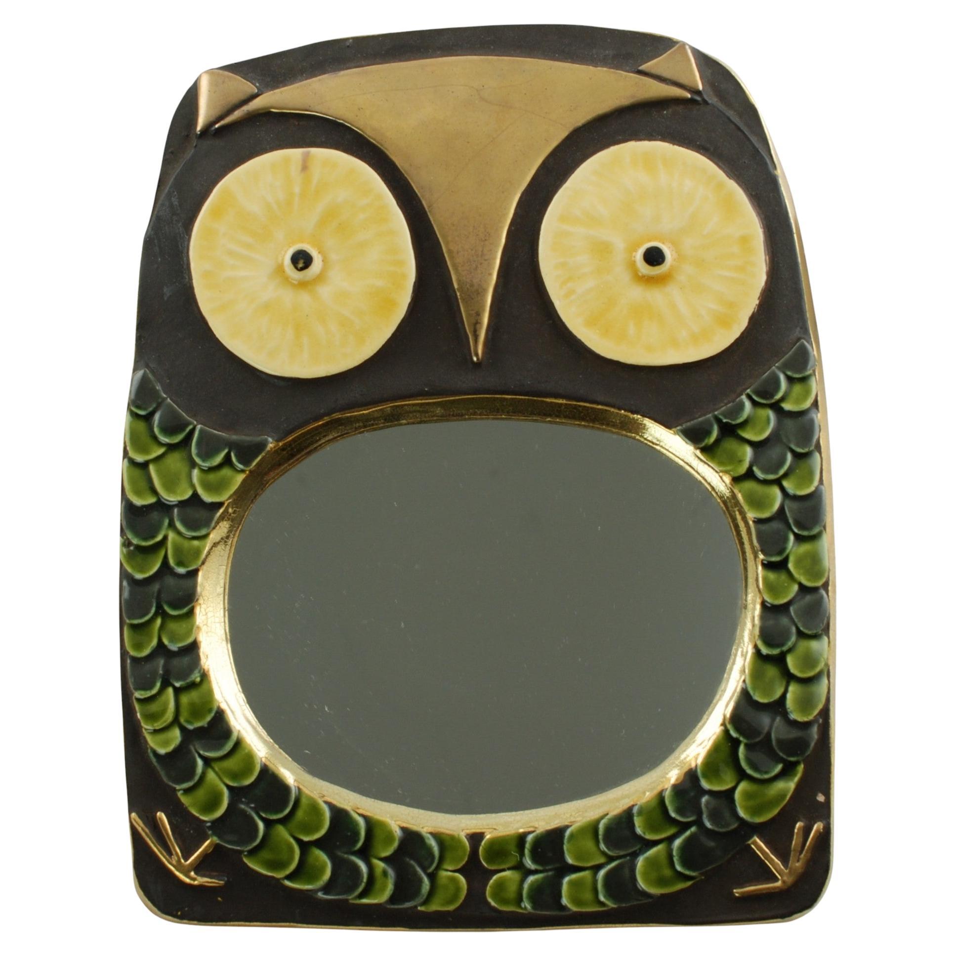 Specchio da parete vintage di Mithé Espelt, ceramica policroma, Francia, 1965