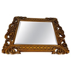 Vintage Wall Mirror In Wooden Carved Frame, 20th Century