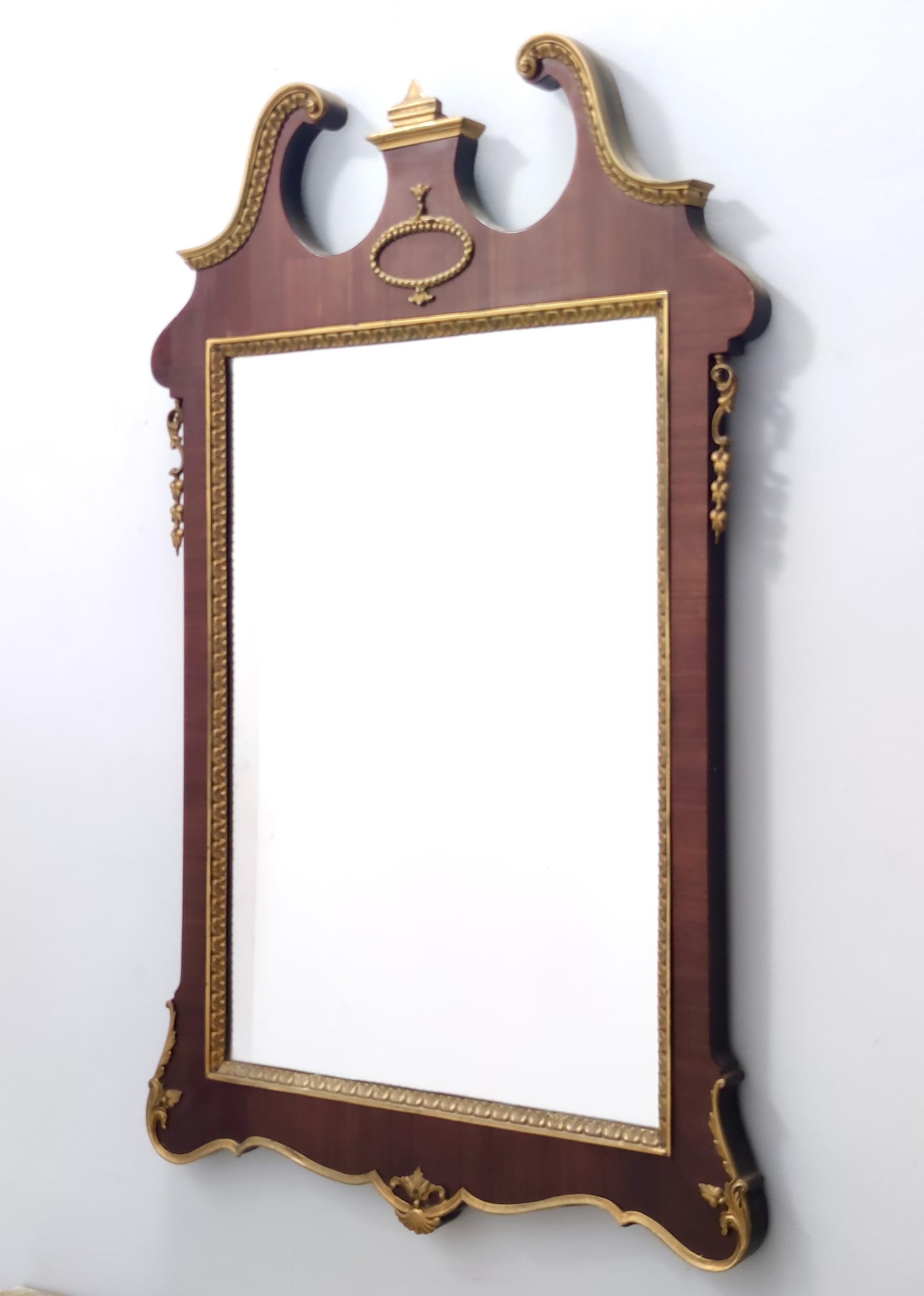 Italian Vintage Wall Mirror with Ebonized Beech Frame and Cast Brass Details, Italy For Sale