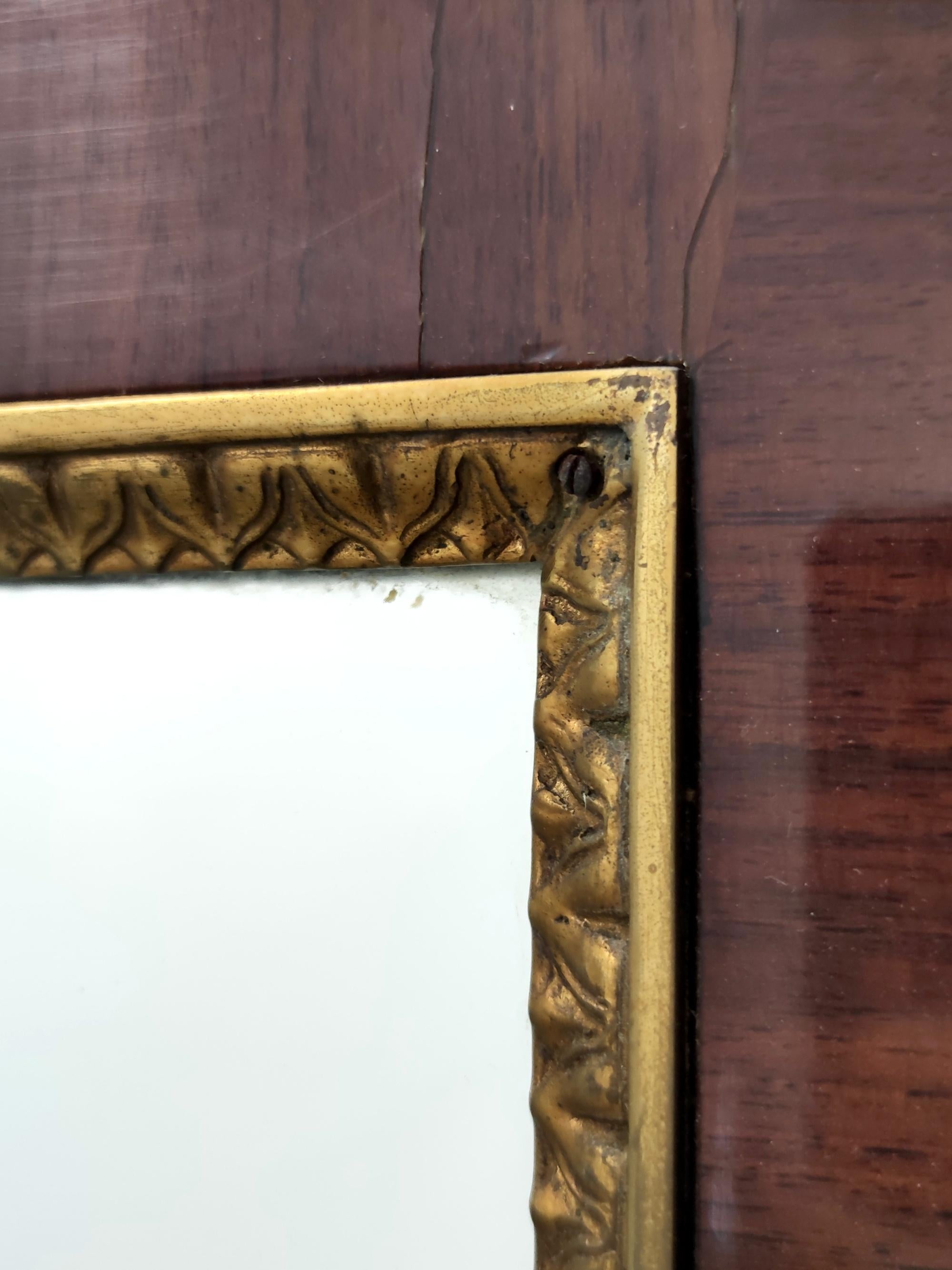 Vintage Wall Mirror with Ebonized Beech Frame and Cast Brass Details, Italy For Sale 3
