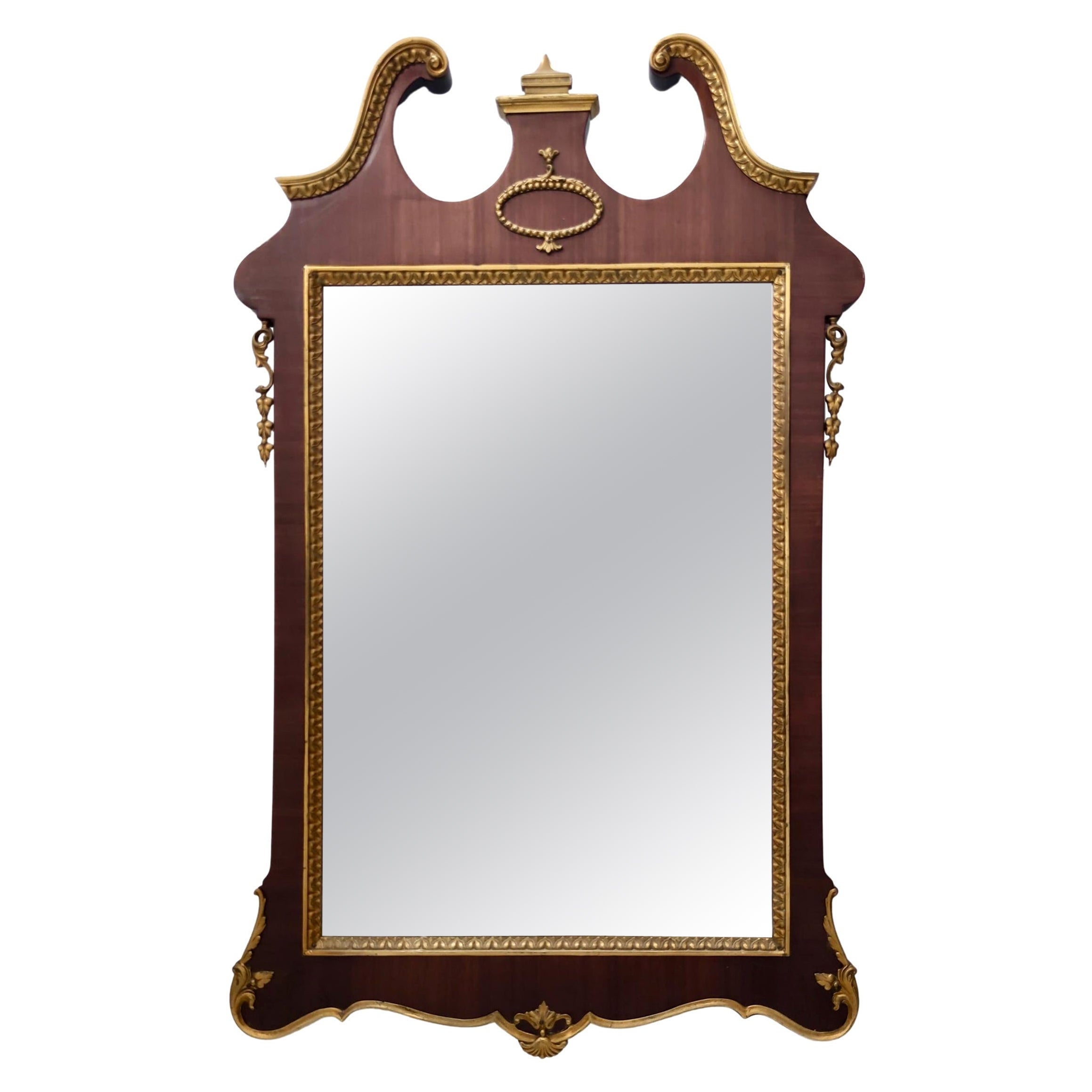 Vintage Wall Mirror with Ebonized Beech Frame and Cast Brass Details, Italy