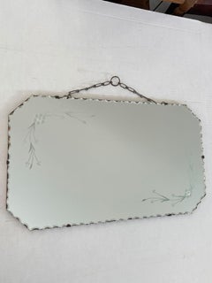 Vintage Wall Mirror With Floral Etching and Scallop Beveled Edges.