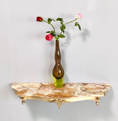 Vintage Wall-Mounted Brass Console Table with Yellow Onyx Top, Italy