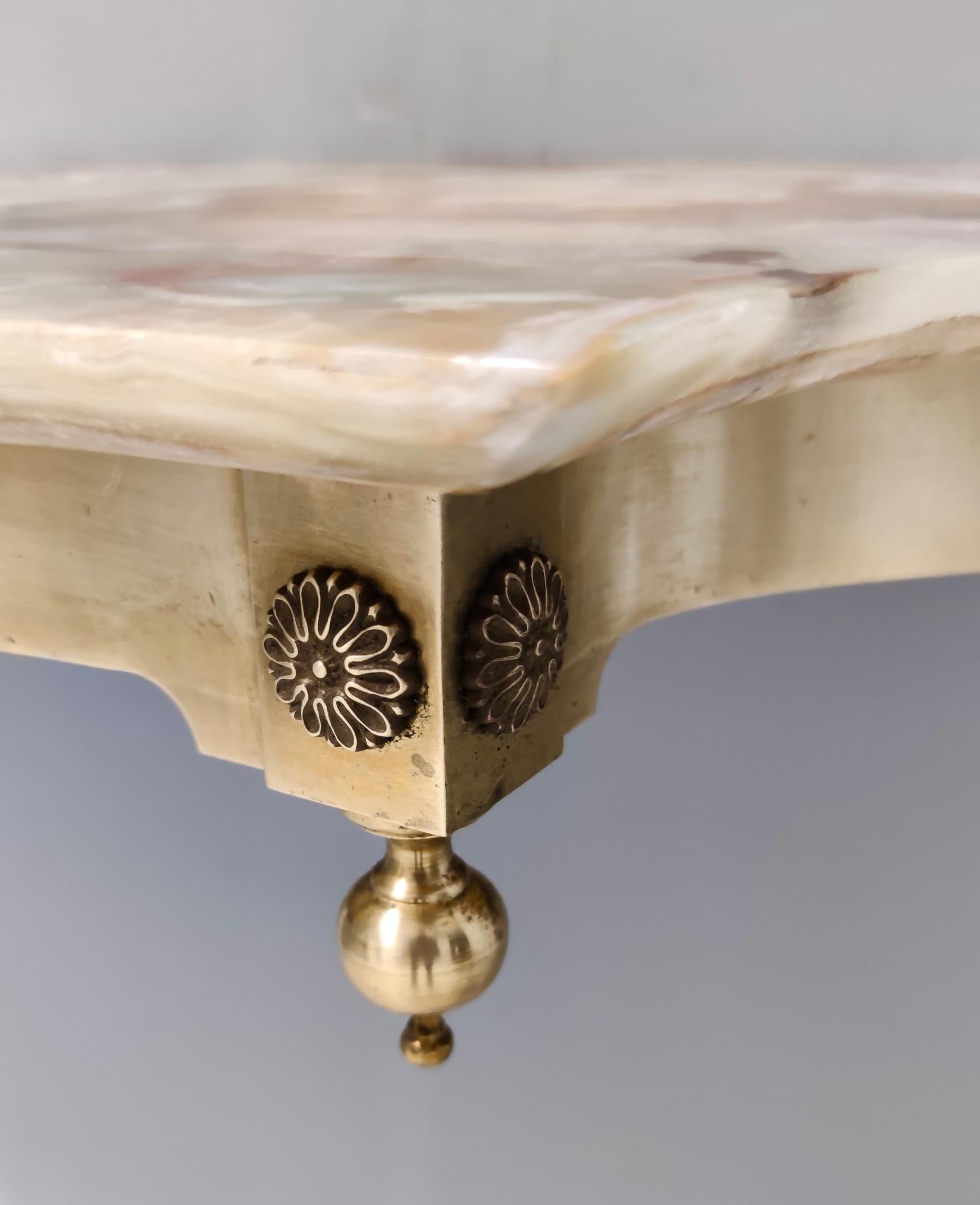 Mid-20th Century Vintage Wall-Mounted Brass Console Table with Yellow Onyx Top, Italy For Sale