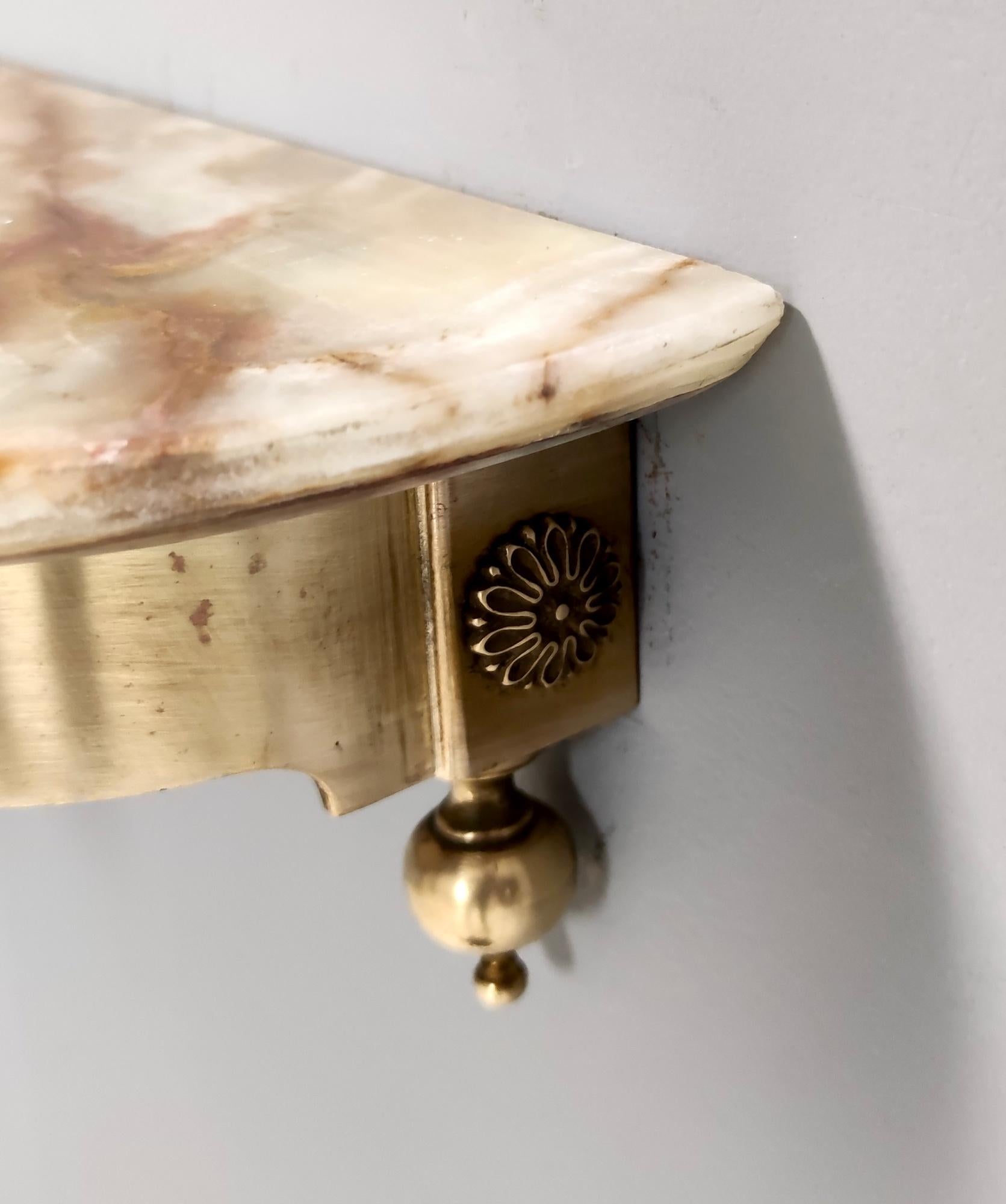 Vintage Wall-Mounted Brass Console Table with Yellow Onyx Top, Italy For Sale 1