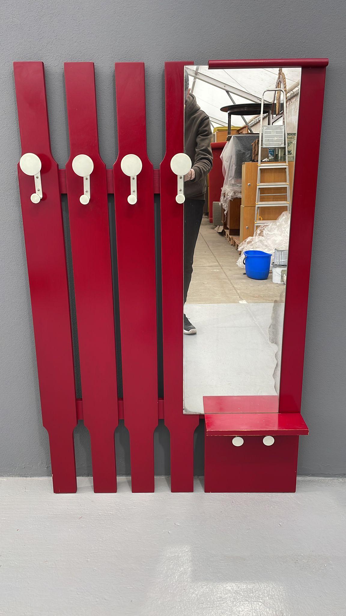 Perchero Vintage de Pared con Espejo y Cajón, Años 60, Checoslovaquia en venta 2
