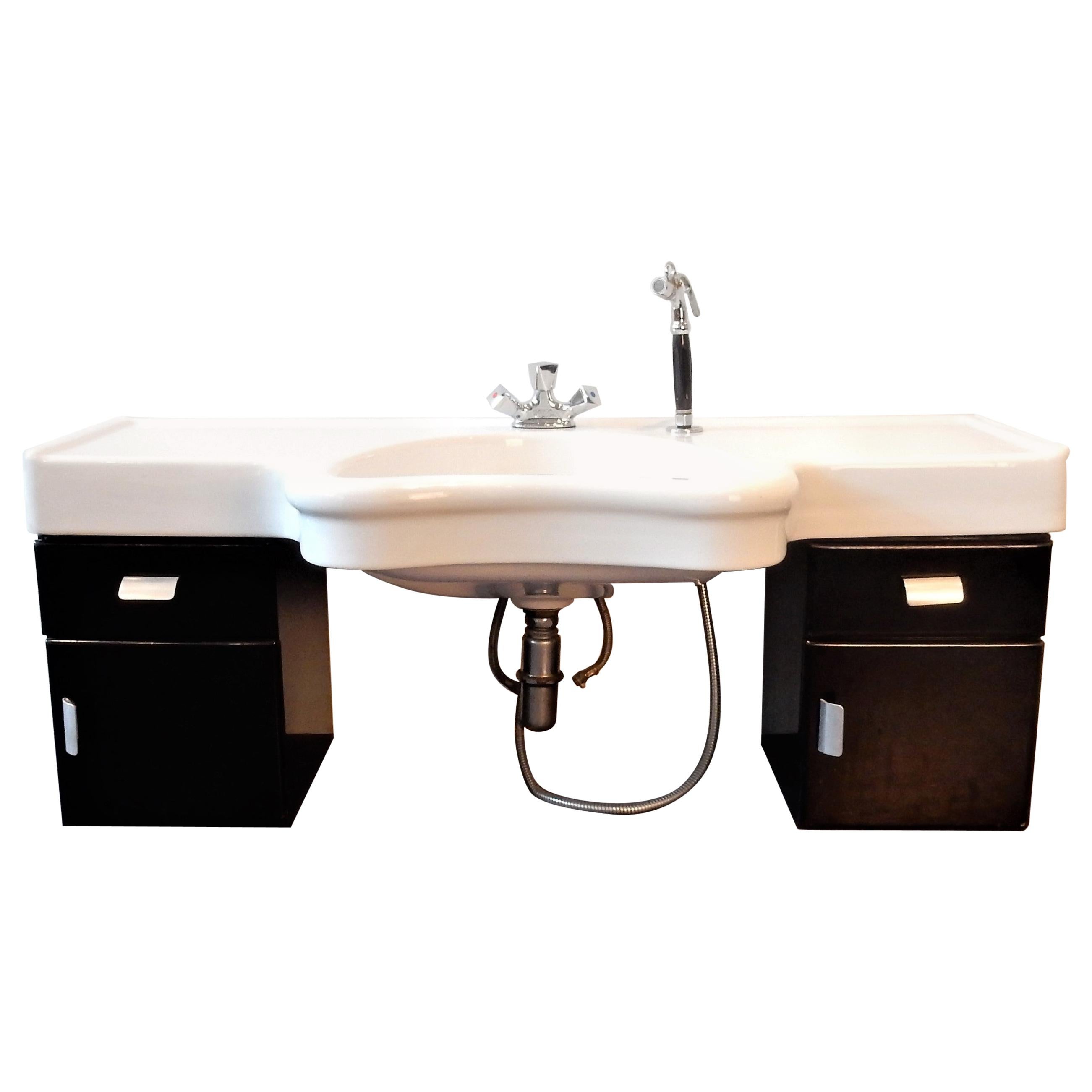 Vintage Wall-Mounted Hairdressers Wash Basin with Cabinet by Olymp, Germany 1950