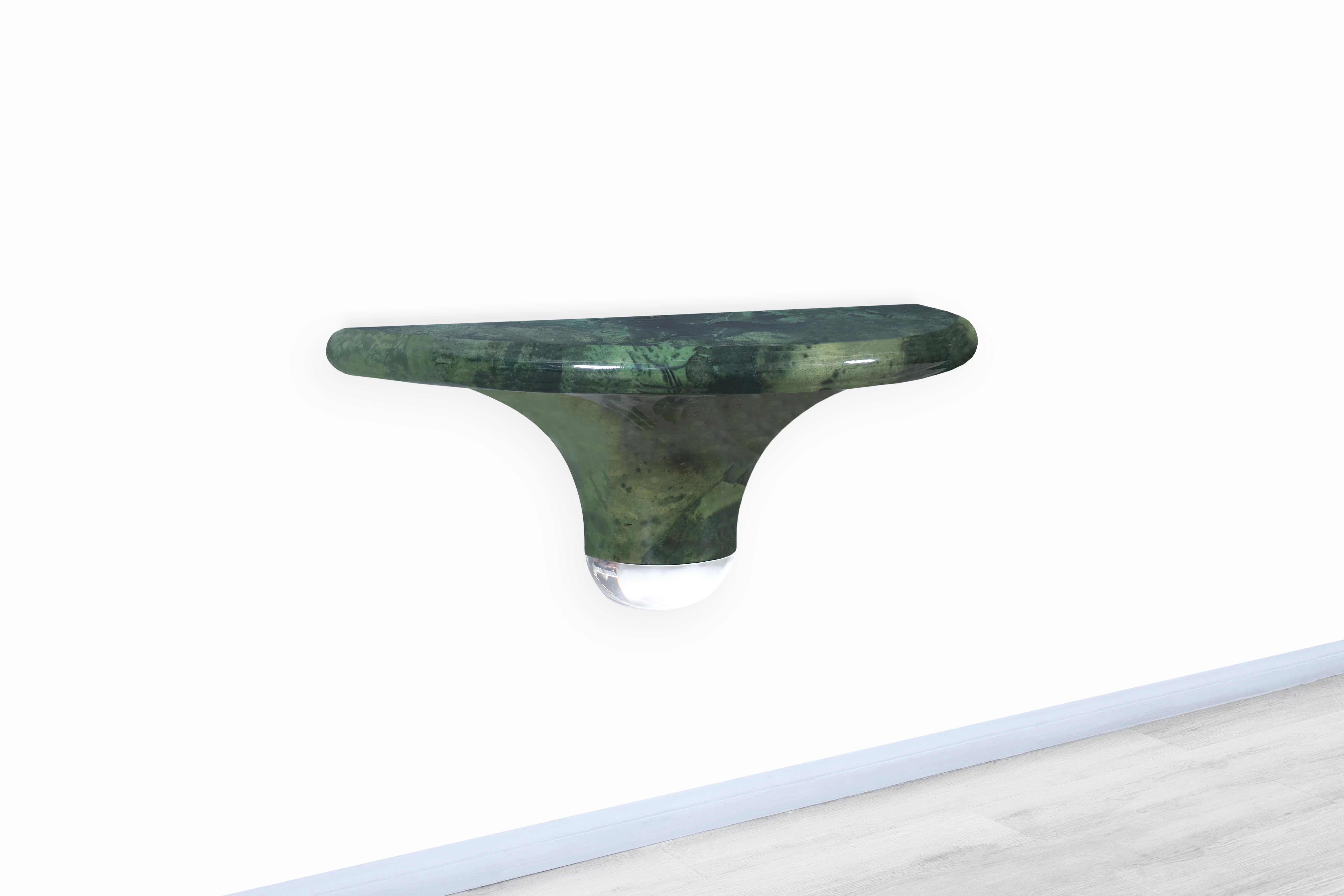 Late 20th Century Vintage Wall-Mounted Leather Goatskin Console Table Attributed to Aldo Tura