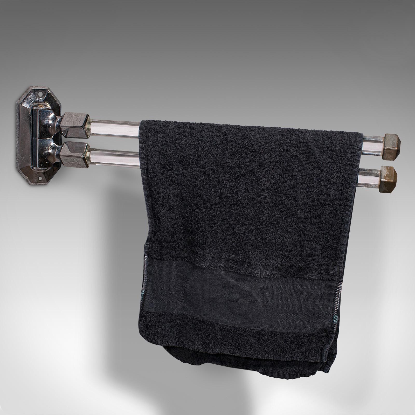 Vintage Wall Mounted Towel Rail, English, Glass, Chrome, Valet, Art Deco, C.1930 In Good Condition In Hele, Devon, GB