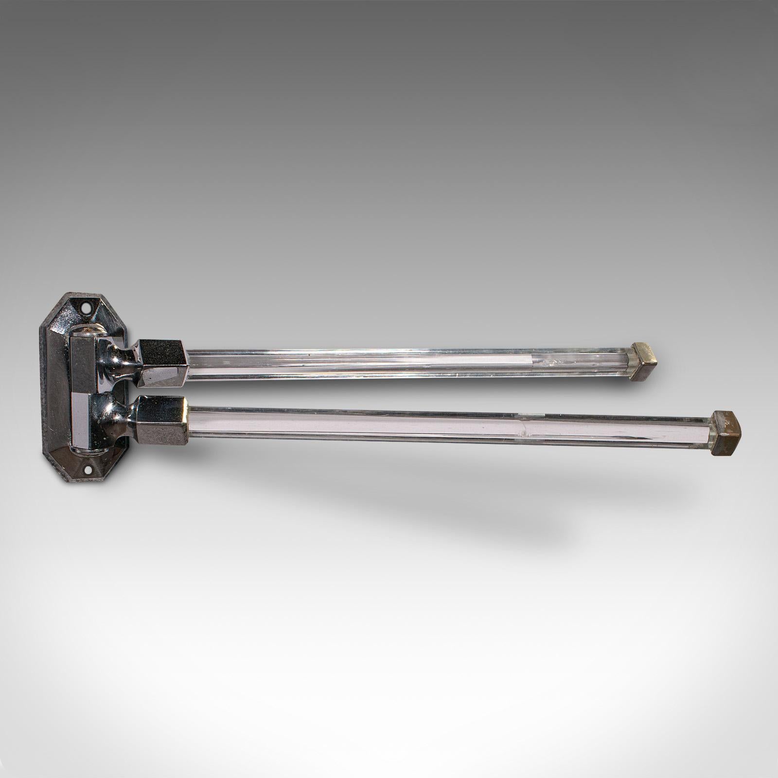 20th Century Vintage Wall Mounted Towel Rail, English, Glass, Chrome, Valet, Art Deco, C.1930