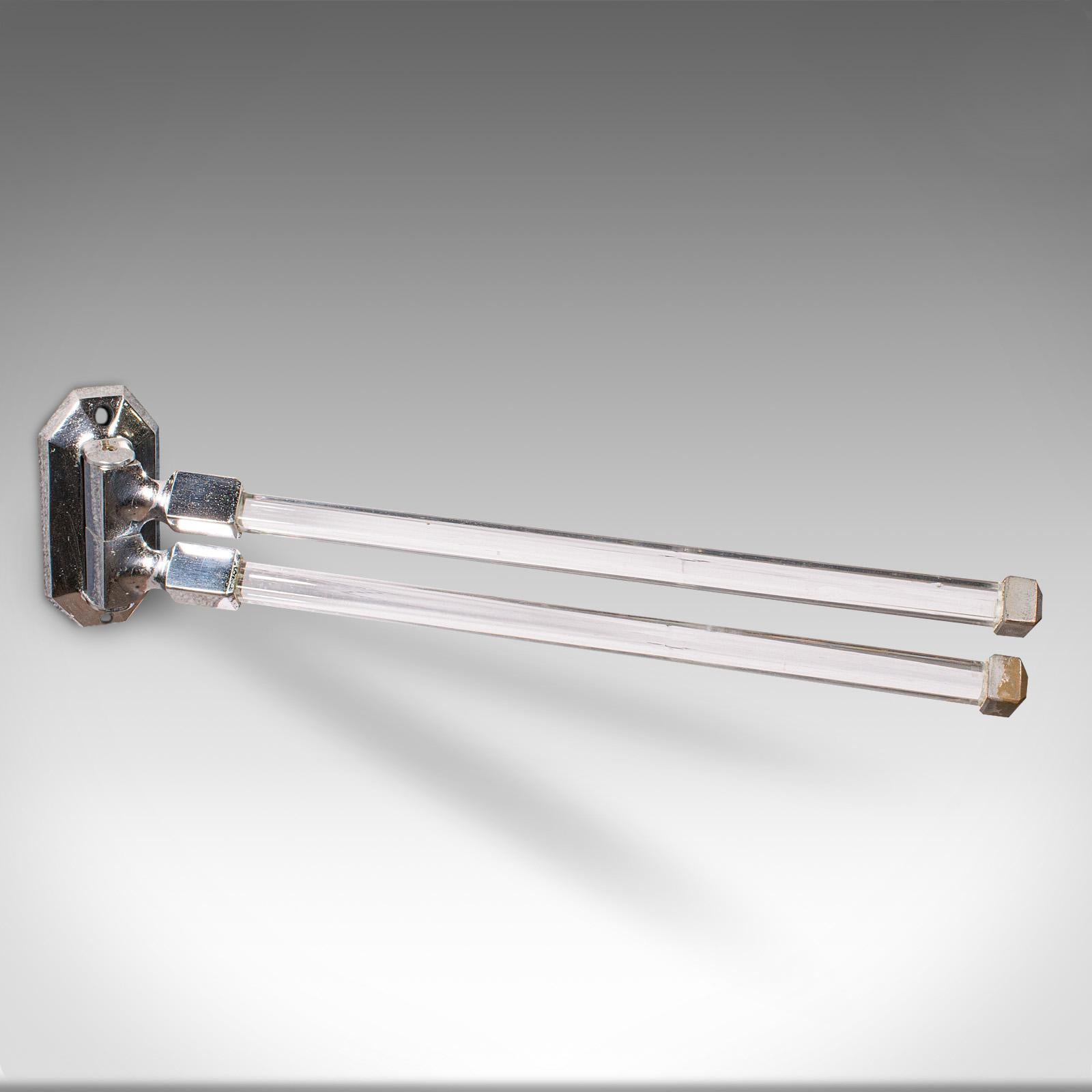 Vintage Wall Mounted Towel Rail, English, Glass, Chrome, Valet, Art Deco, C.1930 For Sale 2