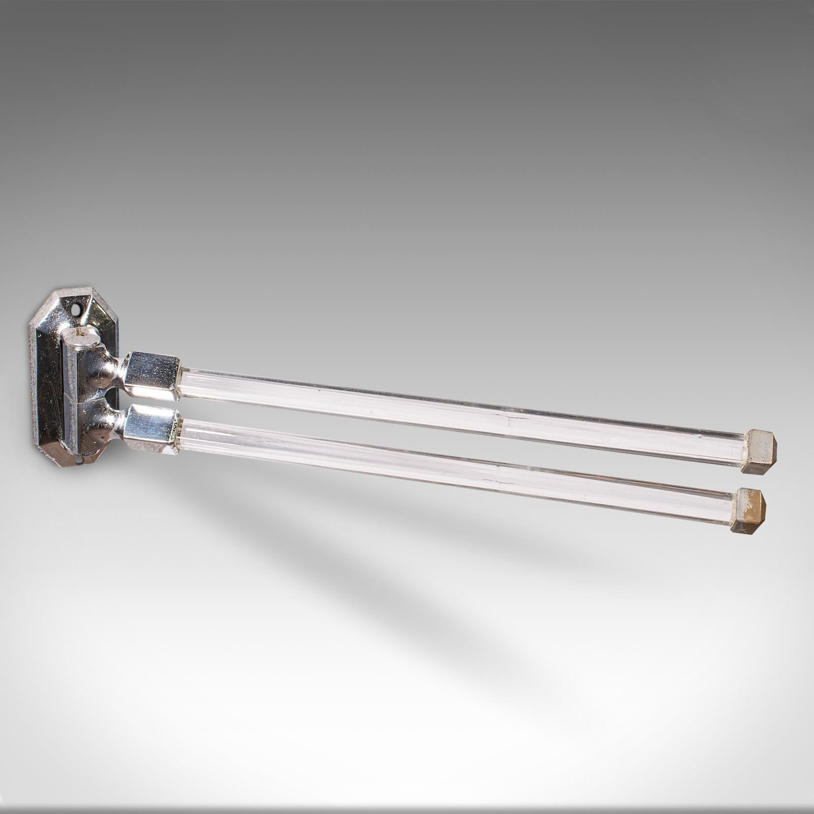 Vintage Wall Mounted Towel Rail, English, Glass, Chrome, Valet, Art Deco, C.1930 2
