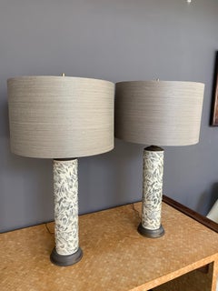 Vintage Wall Paper Roll Base Table Lamps, Pair