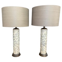 Vintage Wall Paper Roll Base Table Lamps, Pair