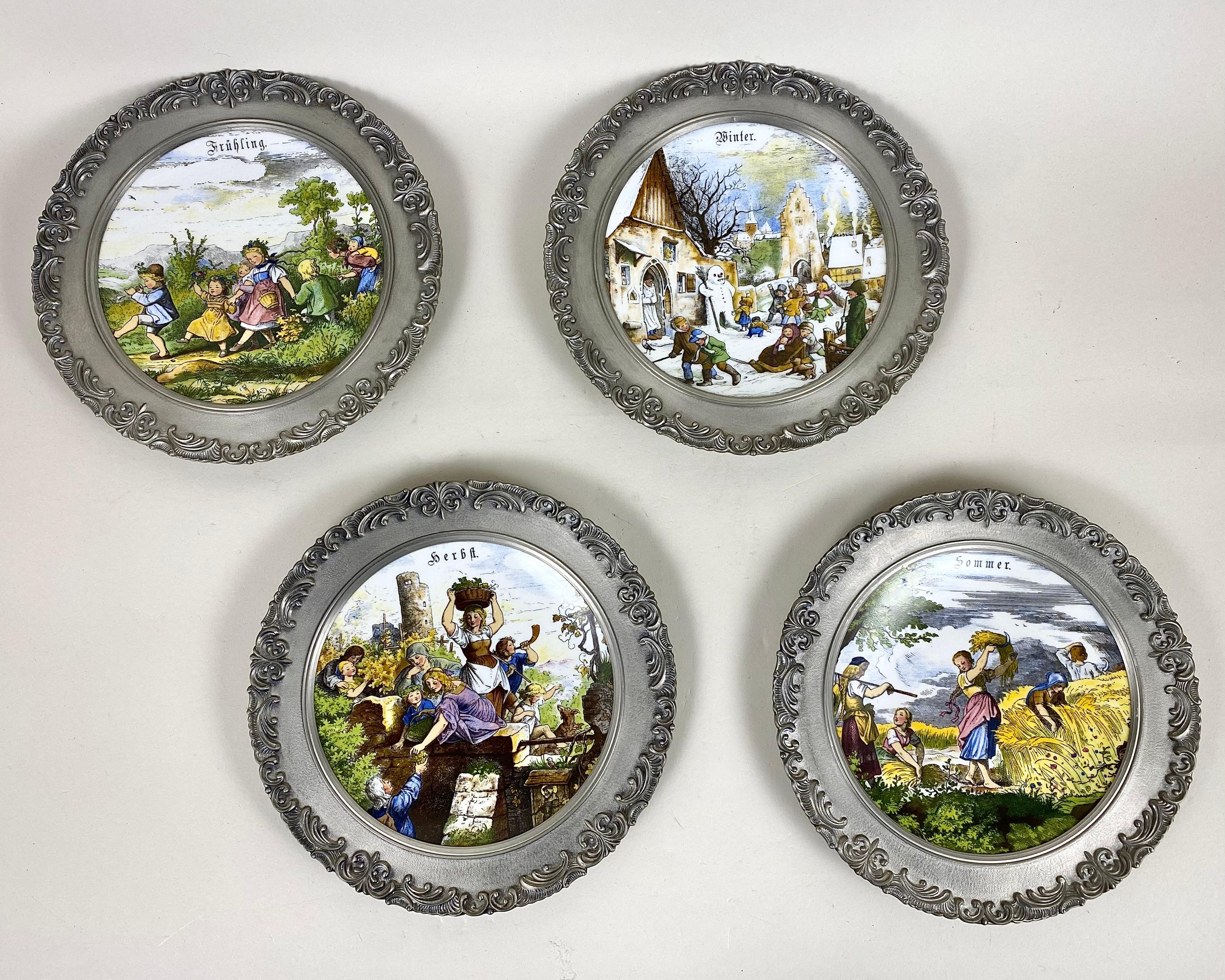 Vintage BMF 95% Zinn gerahmt mit Porzellantellern 